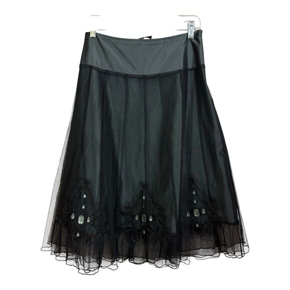 ZAPA Skirt Sz Small Beaded Black Mesh Sheer Layered Knee Length A-Line - Picture 1 of 8